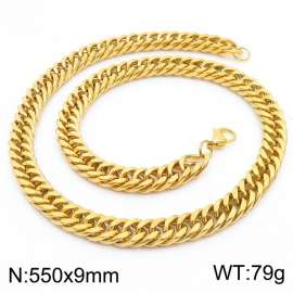 9*550mm Simple Vacuum Plating Gold Whip Chain Stainless Steel Men's Necklace