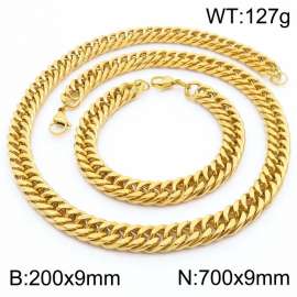 9*200/700mm Simple Vacuum Plating Gold Whip Chain Stainless Steel Men's Bracelet Necklace Set