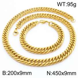 9*200/450mm Simple Vacuum Plating Gold Whip Chain Stainless Steel Men's Bracelet Necklace Set