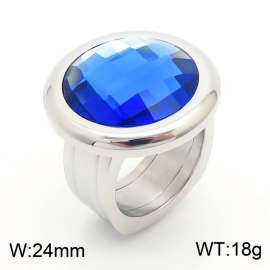 Blue Color Glass Stone Rings Stainless Steel Silver Color Jewelry For Women