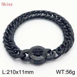 11mm personalized and trendy titanium steel polished whip chain bracelet, paired with skull button