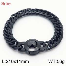 11mm Personalized Fashion Titanium Steel Polished Whip Chain Bracelet with Black Crystal Snap Buckle