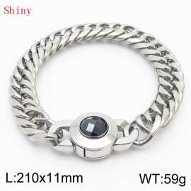 11mm Personalized Fashion Titanium Steel Polished Whip Chain Bracelet with Black Crystal Snap Buckle