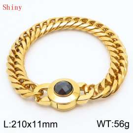11mm Personalized Fashion Titanium Steel Polished Whip Chain Bracelet with Black Crystal Snap Buckle