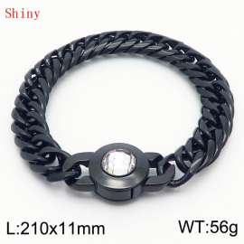11mm Personalized Fashion Titanium Steel Polished Whip Chain Bracelet with White Crystal Snap Buckle