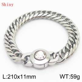 11mm Personalized Fashion Titanium Steel Polished Whip Chain Bracelet with White Crystal Snap Buckle