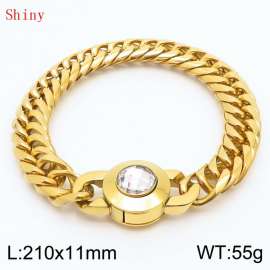 11mm Personalized Fashion Titanium Steel Polished Whip Chain Bracelet with White Crystal Snap Buckle