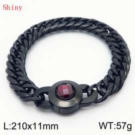 11mm Personalized Fashion Titanium Steel Polished Whip Chain Bracelet with Red Crystal Snap Buckle