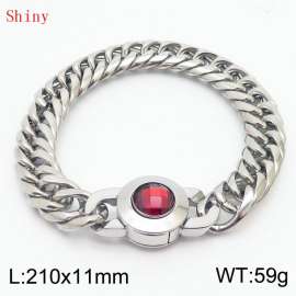 11mm Personalized Fashion Titanium Steel Polished Whip Chain Bracelet with Red Crystal Snap Buckle