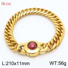 11mm Personalized Fashion Titanium Steel Polished Whip Chain Bracelet with Red Crystal Snap Buckle