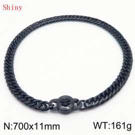 11mm70cm Personalized Fashion Titanium Steel Polished Whip Chain Black Necklace with Skull Head Snap Button
