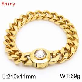 11mm personalized trendy titanium steel polished Cuban chain gold bracelet with white crystal snap closure