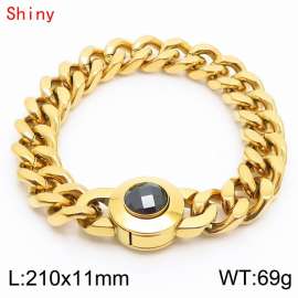 11mm personalized trendy titanium steel polished Cuban chain gold bracelet with black crystal snap closure