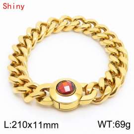 11mm personalized trendy titanium steel polished Cuban chain gold bracelet with red crystal snap closure