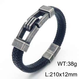 Fashion personality casual stainless steel hollowed out accessories leather rope bracelet