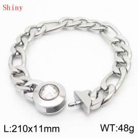 210×11mm Stainless Steel Bracelet for Men Silver Color NK Chain Curb Cuban Link Chain White Stone Clasp Men's Bracelet
