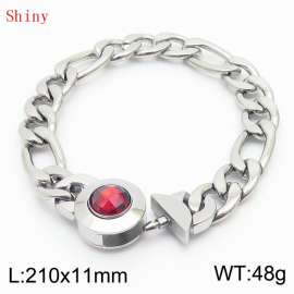 210×11mm Stainless Steel Bracelet for Men Silver Color NK Chain Curb Cuban Link Chain Red Stone Clasp Men's Bracelet