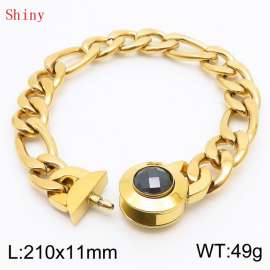 210×11mm Stainless Steel Bracelet for Men Gold Color NK Chain Curb Cuban Link Chain Black Stone Clasp Men's Bracelet