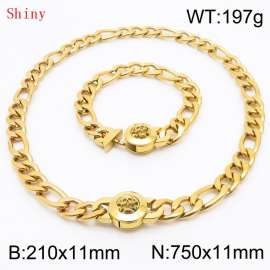 Punk Cuban Chains Skull Clasp 210×11mm Bracelet 750×11mm Nacklace For Men Gold Color Hip Hop Thick Stainless Steel Big Chunky NK Chain Jewelry Sets Wholesale