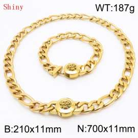 Punk Cuban Chains Skull Clasp 210×11mm Bracelet 700×11mm Nacklace For Men Gold Color Hip Hop Thick Stainless Steel Big Chunky NK Chain Jewelry Sets Wholesale