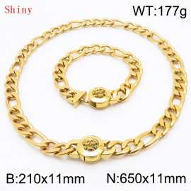 Punk Cuban Chains Skull Clasp 210×11mm Bracelet 650×11mm Nacklace For Men Gold Color Hip Hop Thick Stainless Steel Big Chunky NK Chain Jewelry Sets Wholesale