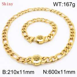 Punk Cuban Chains Skull Clasp 210×11mm Bracelet 600×11mm Nacklace For Men Gold Color Hip Hop Thick Stainless Steel Big Chunky NK Chain Jewelry Sets Wholesale