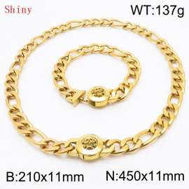 Punk Cuban Chains Skull Clasp 210×11mm Bracelet 450×11mm Nacklace For Men Gold Color Hip Hop Thick Stainless Steel Big Chunky NK Chain Jewelry Sets Wholesale