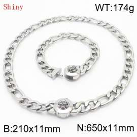 Punk Cuban Chains Skull Clasp 210×11mm Bracelet 650×11mm Nacklace For Men Silver Color Hip Hop Thick Stainless Steel Big Chunky NK Chain Jewelry Sets Wholesale
