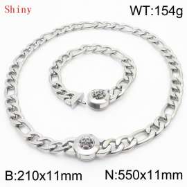 Punk Cuban Chains Skull Clasp 210×11mm Bracelet 550×11mm Nacklace For Men Silver Color Hip Hop Thick Stainless Steel Big Chunky NK Chain Jewelry Sets Wholesale