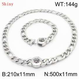 Punk Cuban Chains Skull Clasp 210×11mm Bracelet 500×11mm Nacklace For Men Silver Color Hip Hop Thick Stainless Steel Big Chunky NK Chain Jewelry Sets Wholesale