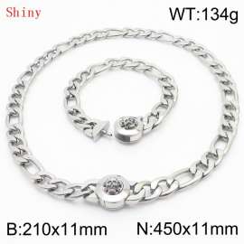 Punk Cuban Chains Skull Clasp 210×11mm Bracelet 450×11mm Nacklace For Men Silver Color Hip Hop Thick Stainless Steel Big Chunky NK Chain Jewelry Sets Wholesale