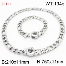 Punk Cuban Chains Skull Clasp 210×11mm Bracelet 750×11mm Nacklace For Men Silver Color Hip Hop Thick Stainless Steel Big Chunky NK Chain Jewelry Sets Wholesale