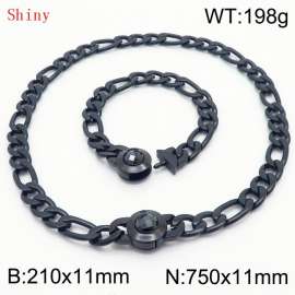 Fashion Black Color Cuban Link Chain 210×11mm Bracelet 750×11mm Nacklace for Men Women Hip Hop Punk Thick Franco Rope Figaro Chains Jewelry Sets