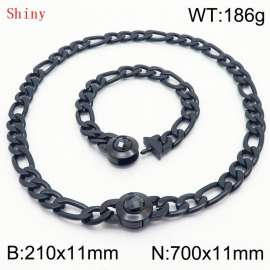 Fashion Black Color Cuban Link Chain 210×11mm Bracelet 700×11mm Nacklace for Men Women Hip Hop Punk Thick Franco Rope Figaro Chains Jewelry Sets