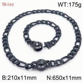 Fashion Black Color Cuban Link Chain 210×11mm Bracelet 650×11mm Nacklace for Men Women Hip Hop Punk Thick Franco Rope Figaro Chains Jewelry Sets