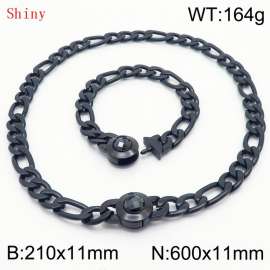 Fashion Black Color Cuban Link Chain 210×11mm Bracelet 600×11mm Nacklace for Men Women Hip Hop Punk Thick Franco Rope Figaro Chains Jewelry Sets