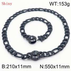 Fashion Black Color Cuban Link Chain 210×11mm Bracelet 550×11mm Nacklace for Men Women Hip Hop Punk Thick Franco Rope Figaro Chains Jewelry Sets