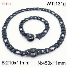 Fashion Black Color Cuban Link Chain 210×11mm Bracelet 450×11mm Nacklace for Men Women Hip Hop Punk Thick Franco Rope Figaro Chains Jewelry Sets