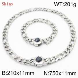 Fashion Silver Color Cuban Link Chain 210×11mm Bracelet 750×11mm Nacklace for Men Women Hip Hop Punk Thick Franco Rope Figaro Chains Jewelry Sets