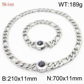 Fashion Silver Color Cuban Link Chain 210×11mm Bracelet 700×11mm Nacklace for Men Women Hip Hop Punk Thick Franco Rope Figaro Chains Jewelry Sets