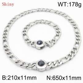 Fashion Silver Color Cuban Link Chain 210×11mm Bracelet 650×11mm Nacklace for Men Women Hip Hop Punk Thick Franco Rope Figaro Chains Jewelry Sets