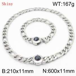 Fashion Silver Color Cuban Link Chain 210×11mm Bracelet 600×11mm Nacklace for Men Women Hip Hop Punk Thick Franco Rope Figaro Chains Jewelry Sets