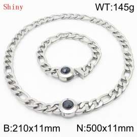 Fashion Silver Color Cuban Link Chain 210×11mm Bracelet 500×11mm Nacklace for Men Women Hip Hop Punk Thick Franco Rope Figaro Chains Jewelry Sets