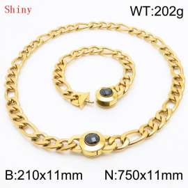 Fashion Gold Color Cuban Link Chain 210×11mm Bracelet 750×11mm Nacklace for Men Women Hip Hop Punk Thick Franco Rope Figaro Chains Jewelry Sets