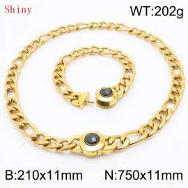 Fashion Gold Color Cuban Link Chain 210×11mm Bracelet 750×11mm Nacklace for Men Women Hip Hop Punk Thick Franco Rope Figaro Chains Jewelry Sets