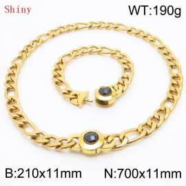 Fashion Gold Color Cuban Link Chain 210×11mm Bracelet 700×11mm Nacklace for Men Women Hip Hop Punk Thick Franco Rope Figaro Chains Jewelry Sets