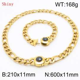Fashion Gold Color Cuban Link Chain 210×11mm Bracelet 600×11mm Nacklace for Men Women Hip Hop Punk Thick Franco Rope Figaro Chains Jewelry Sets