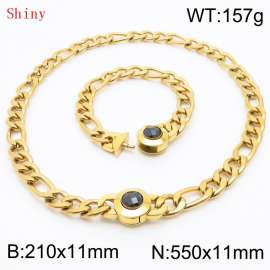 Fashion Gold Color Cuban Link Chain 210×11mm Bracelet 550×11mm Nacklace for Men Women Hip Hop Punk Thick Franco Rope Figaro Chains Jewelry Sets