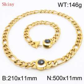 Fashion Gold Color Cuban Link Chain 210×11mm Bracelet 500×11mm Nacklace for Men Women Hip Hop Punk Thick Franco Rope Figaro Chains Jewelry Sets