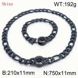 Punk Cuban Chains Skull Clasp 210×11mm Bracelet 750×11mm Nacklace For Men Black Color Hip Hop Thick Stainless Steel Big Chunky NK Chain Jewelry Sets Wholesale